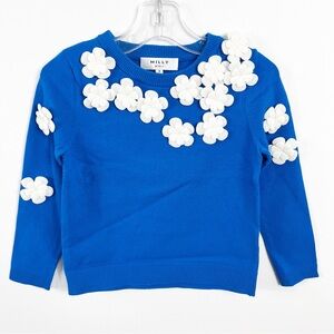 Milly Minis 3D Floral Appliqué Pullover Sweater Size 3 NWT Aqua Blue